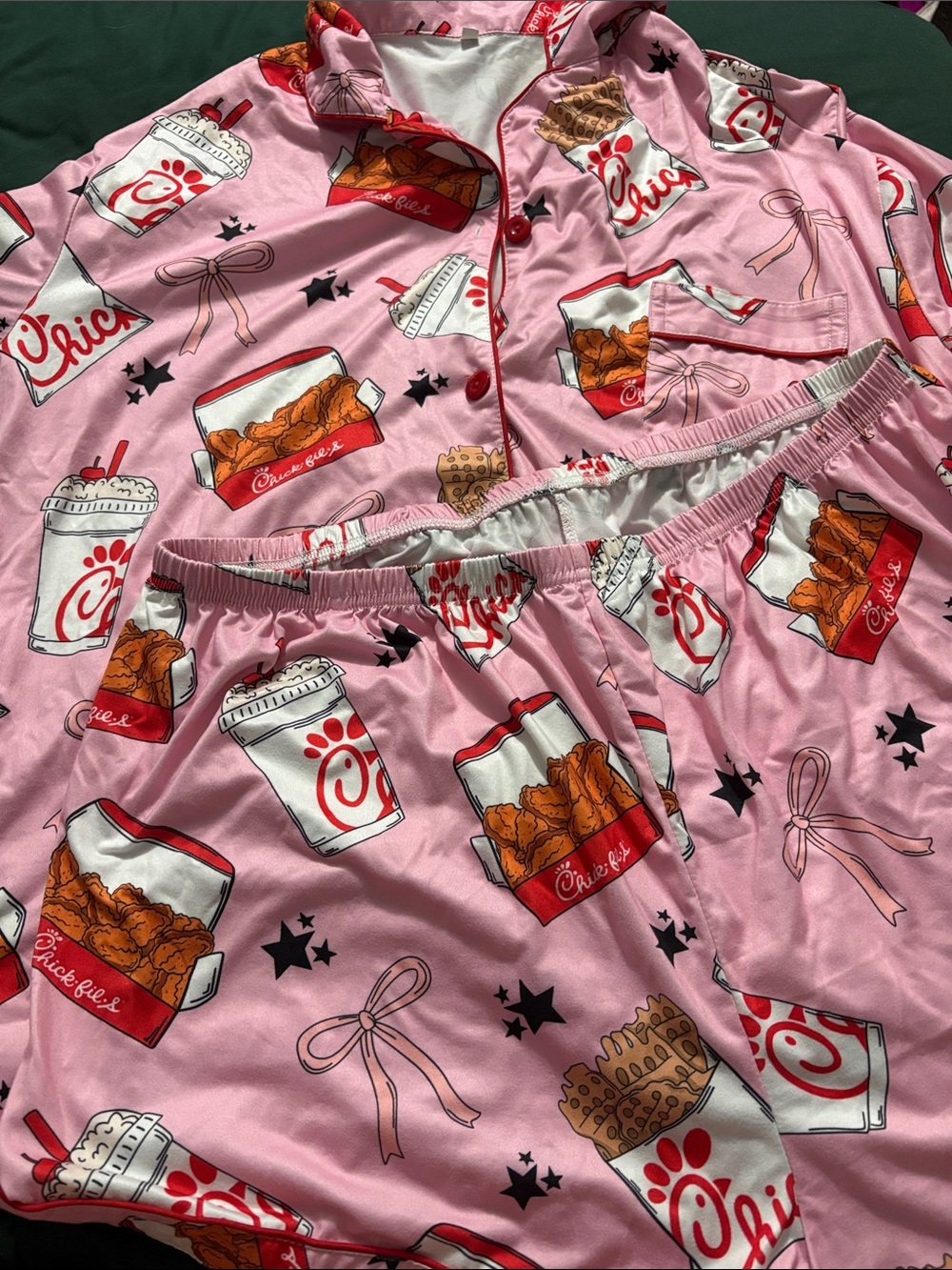 Pink Pajama Set - Fun Chicken Nugget & Drink Print